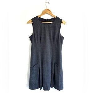 Theory Lemia Mini Dress blue grey a-line skirt sleeveless wool business casual
